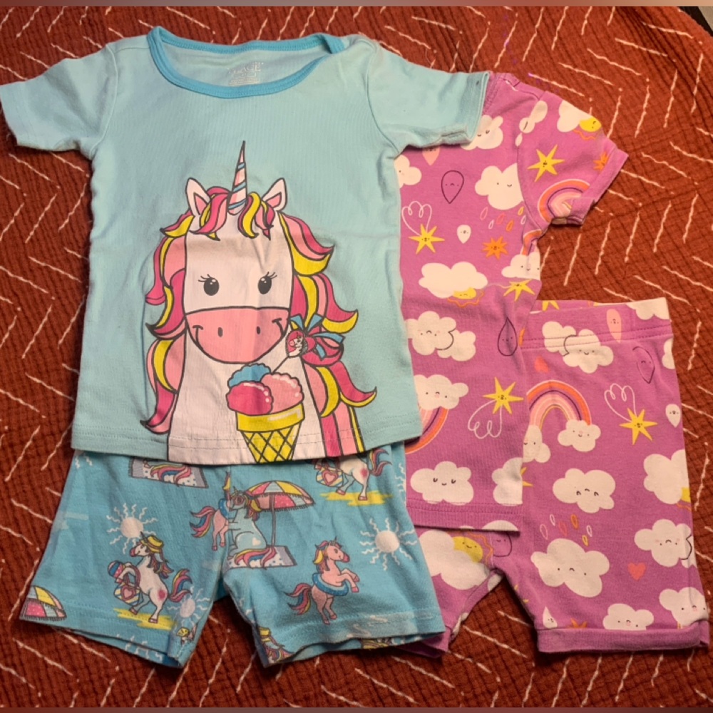 Two pairs Toddler Girl PJs size 2T The Children’s Place & Old Navy Cotton EUC